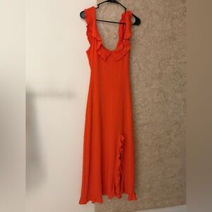 Free People Beach Orange Ruffle Long Dress M